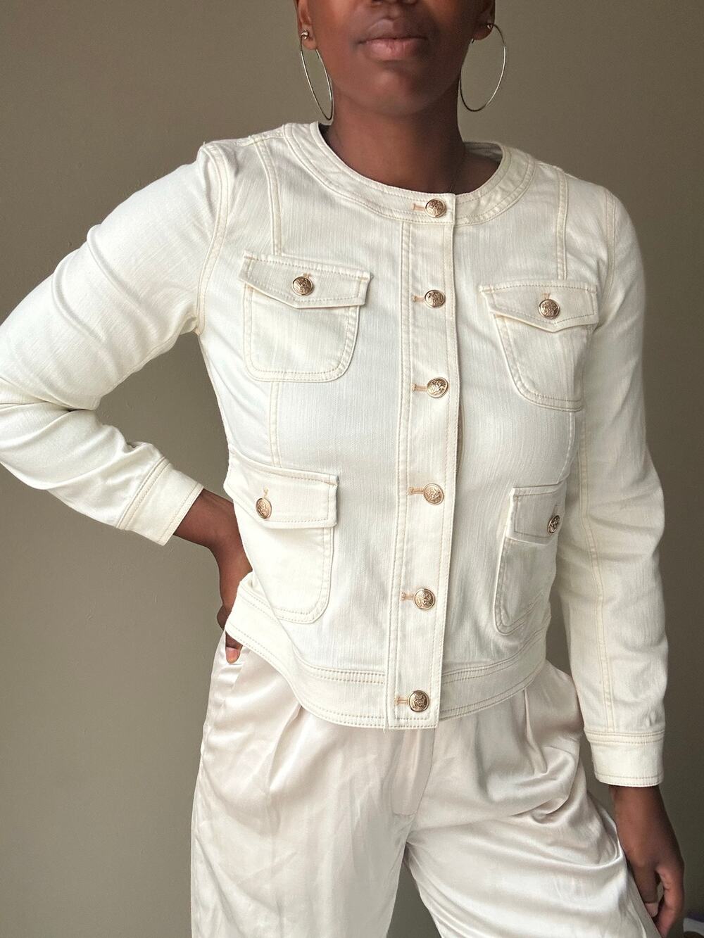 Talbots Cream Jean Jacket Size Small